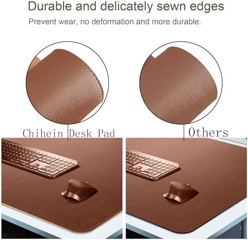 Chihein 39" x 20" 3XL Desk Mat with Cork & PU Leather, Dual Sided Desk Pad, Waterproof Computer Desk Mat for Gaming, Office, Home (Cork/Light Brown)