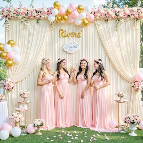 10 Panels Champagne Backdrop Curtain for Parties Wedding Baby Shower Wrinkle Free Photo Curtains Backdrop Drapes Fabric Decoration for Bridal Shower 50ft(W) x 10ft(H)