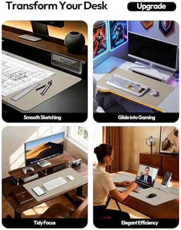 YSAGi Leather Desk Pad Protector, Office Desk Mat, Large Mouse Pad, Non-Slip PU Leather Desk Blotter, Laptop Desk Pad, Waterproof Desk Writing Pad for Office and Home (Olive Beige, 23.6" x 13.8")