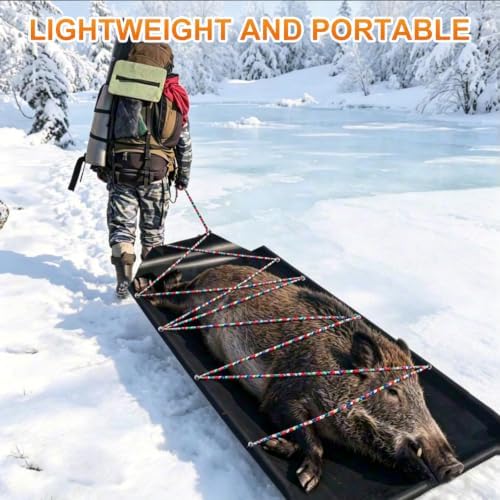 73" x 23" Deer Drag Sled -Thickened Tear-Resistant HDPE with Pull Cables, Game Hauler Utility Snow Sled Deer Hunting Sled for Effortless Hauling of Ice Fishing Supplies, Firewood, Fishing Equipment