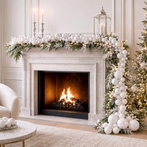 Sosation 29.5Ft Christmas Ball Ornament Garland, White, Glossy Matte