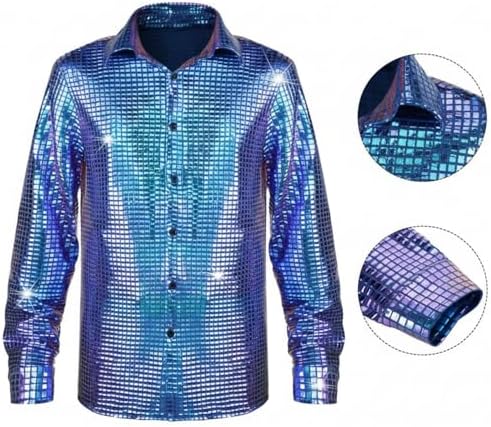 Mepase 6 Pcs Men 70s Disco Outfit Bell Bottom Pants Wig