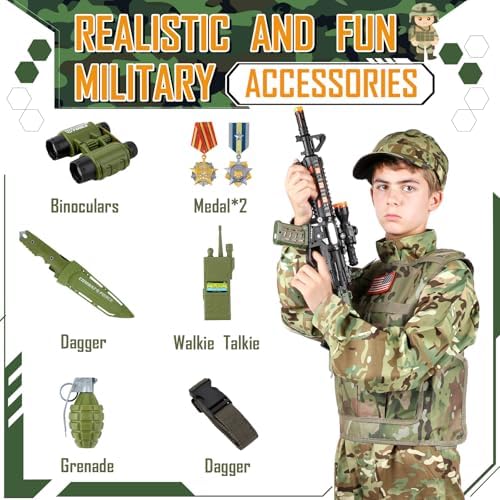 GIFTINBOX Army Costume for Boys with Vest, Halloween Costume for Kids 3-13