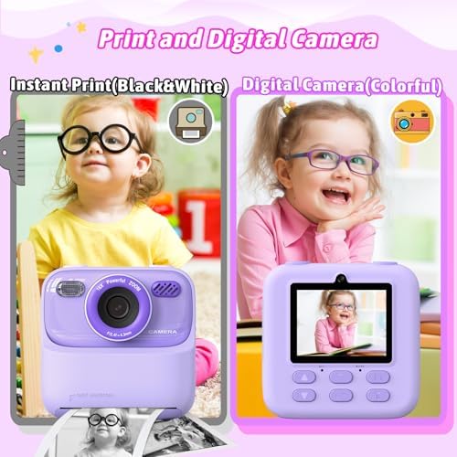 Kids Instant Digital Cameras for Boys and Girls, 1080P HD Dual-Lens Selfie Digital Camera with Print Paper & TF Card, Christmas Birthday Gifts Toys for Toddler and Teenagers Age 3-16 Years Old