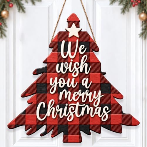 Christmas Decorations Buffalo Plaid Christmas Tree Wooden Hanging Sign