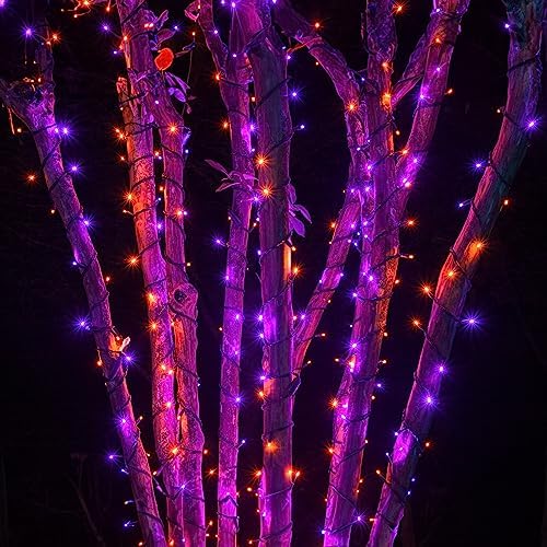 TW SHINE Halloween Lights, 1000 LED 328FT Halloween Lights Outdoor Plug in with 8 Modes, Remote Waterproof String Lights Outdoor Indoor Decorations for Xmas Party Yard Decor, Purple & Orange