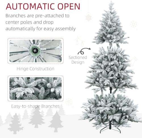 HOMCOM 7ft Snow Flocked Artificial Christmas Tree Hinged Xmas Tree Green