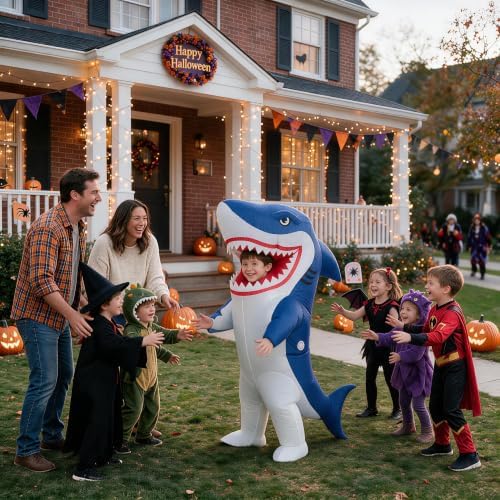 One Casa Inflatable Shark Costume for Kids,Blow Up Full Body Animal Suit