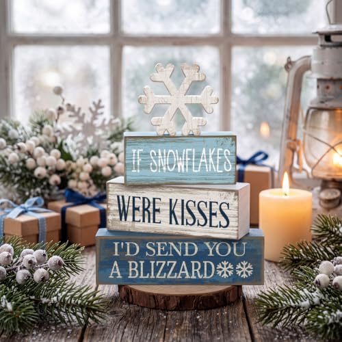 Moucuny 4 Pcs Christmas Table Decorations Wooden Snowflake Decor Winter