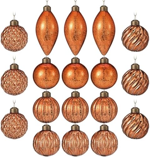 Syhood 18 Pcs Gold Copper Christmas Mercury Glass Balls Ornaments, 6 Styles