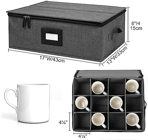 Mug Storage Box with Dividers, China Cup Storage Containers For Tea Cups