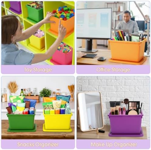 Potchen 6 Pack Small Stackable Storage Bins with Lids, Colorful