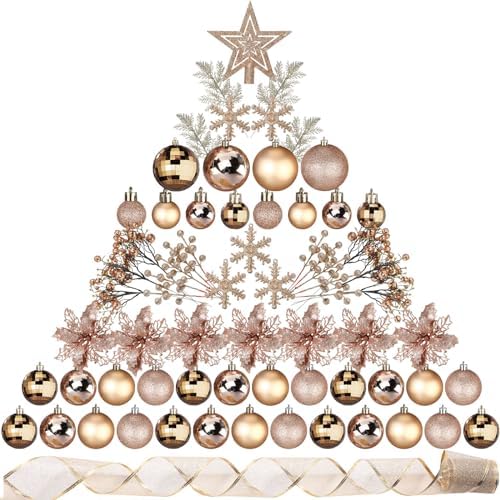 Sratte 94 Pcs Christmas Tree Ornaments Decoration Set, Champagne Gold