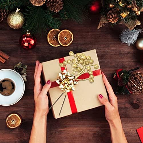 Fangoo 20 Pack 7 Inch Artificial Gold Berry Stems for Christmas Tree Decor