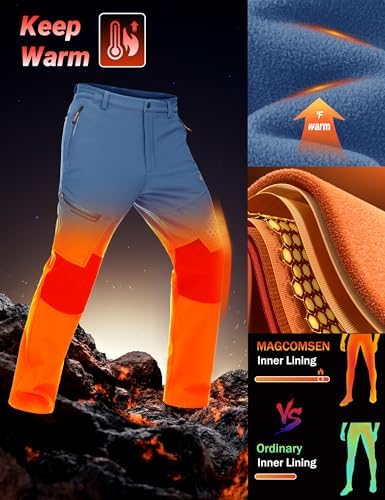 MAGCOMSEN Men's Snow Ski Winter Pants Waterproof Hiking Fleece Lined Pants