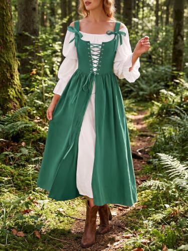 Wenrine Renaissance Costume Womens Lace Up Corset Halloween Medieval Dress