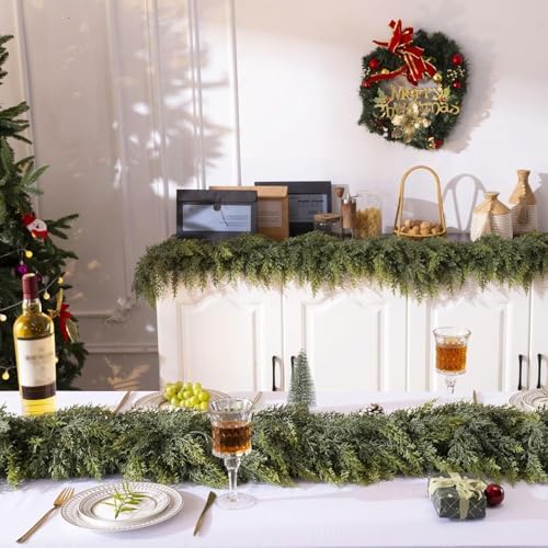 16Ft Christmas Garland,Real Touch Cedar Garland,Realistic Faux Pine Garland