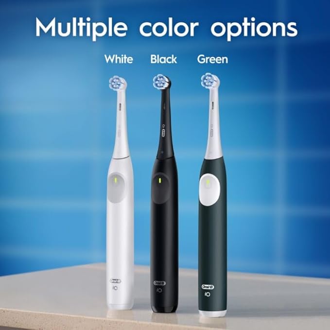 Oral-B Rechargeable Electric Toothbrush, iO2 Starter Kit, 3 Cleaning Modes, Automatic Pressure Sensor to Protect Gums, 2 Brush Heads, Pure White