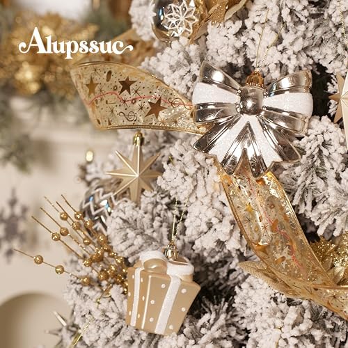 Alupssuc 82pcs Classic Christmas Balls Ornaments Set, White and Gold