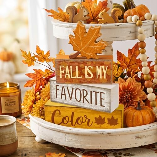 Lineshading 4 Pcs Fall Table Decor Wooden Maple Leaf, Favorite Color Sign