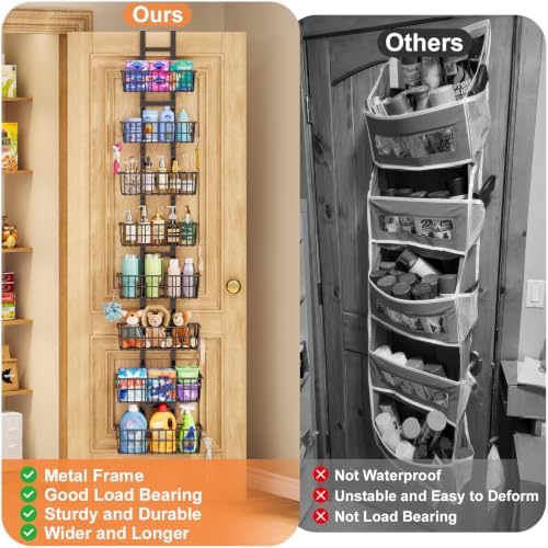 Hongtamoya 8 Tier Over The Door Organizer, Adjustable Hanging Door Organizer with 8 Wire Baskets 6 Hooks, Behind The Door Storage for Pantry Closet Bedroom Bathroom Cabinet Kitchen Laundry Room, Black