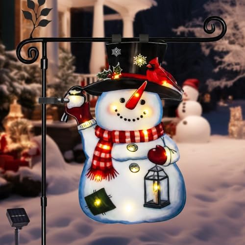 Lighted Christmas Garden Flag, 8 Modes Double Sided Solar Christmas Decorations Outdoor LED Navidad Flag, Yard Decorations for Xmas Patio Lawn Porch (White, 12x18)