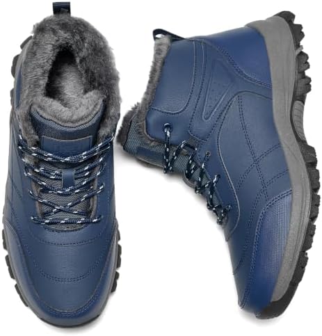 Mens Winter Snow Boots with Warm Fur Lined Non Slip Comfort Hiking Booties