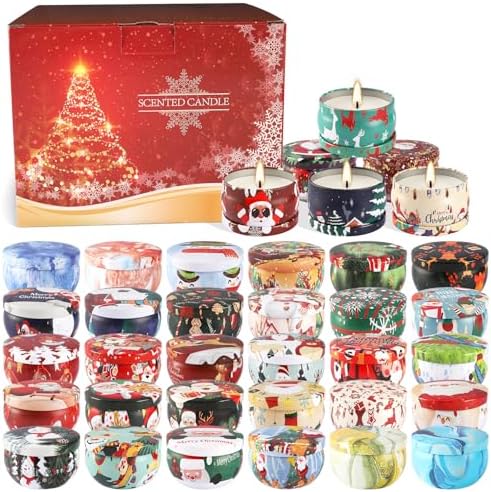 36Pack Christmasc Sets,Long Burning,2.5oz Natural Soy Wax with Essential Oils Decorative Aromatherapy Candles for Christmas，Thanksgiving Gift, Home Scented
