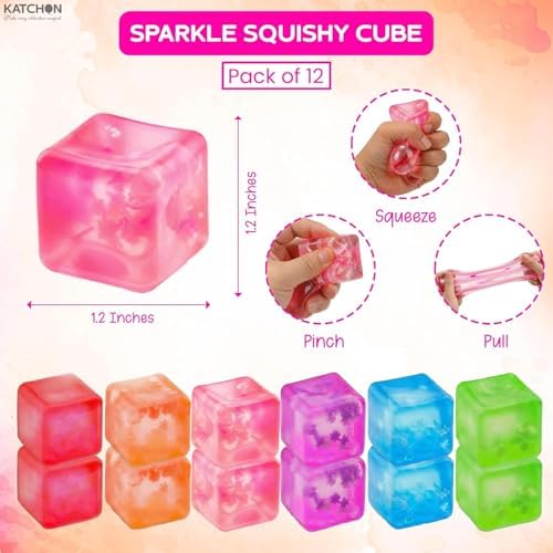 KatchOn, Pack of 24, Bean Fidget Spinners with Sparkle Squishy Cube Bundle - Birthday Party Favors for Kids 8-12, Treasure Box Toys for Classroom Goodie Bags Stuffers for Kids