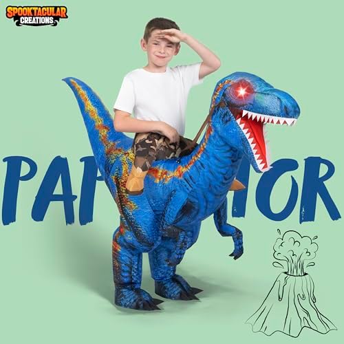 Spooktacular Creations Inflatable Dinosaur Costume Kids, Blow up Ride on Raptor Suit Boys Girls for Halloween Cosplay Party