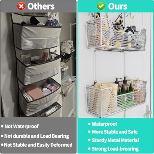 HapiRm Over The Door Organizer - Hanging Door Organizer with 4 Metal Large Capacity Baskets and Adjustable Coat Hook for Bathroom Bedroom Kitchen Pantry Closet Cabinet
