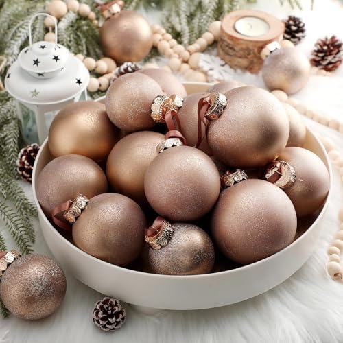 Yunlly 18 Pcs Neutral Christmas Ball Ornaments Brown Xmas Tree Decor