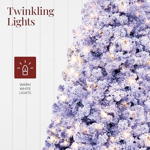 Best Choice Products Artificial Flocked Christmas Tree, 6ft Premium Pre-Lit Colorful Pine Holiday Décor w/250 Twinkle Lights, Metal Base - Lavender