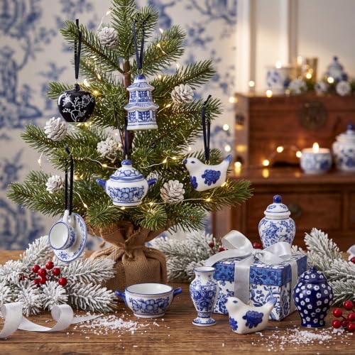 Peryiter 12 Pieces White Blue Christmas Ornaments Chinoiserie Porcelain Christmas Ornaments Mini Ginger Jar for Xmas Tree Decoration(Stylish)