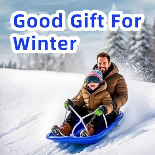 35 Inch All-Season Snow Sled, 2-Person Heavy Duty Plastic Toboggan with Pull Rope, 2 Handles,Reinforced Structure, Wider and Thicker Design with High Weight Capacity