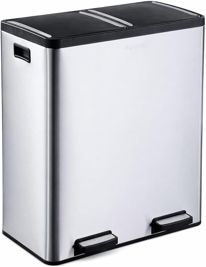 Step N' Sort The 18.5 Gallon Extra Large Capacity, Soft-Step, Dual Trash and Recycling Bin with Removable Inner Bins, Silver