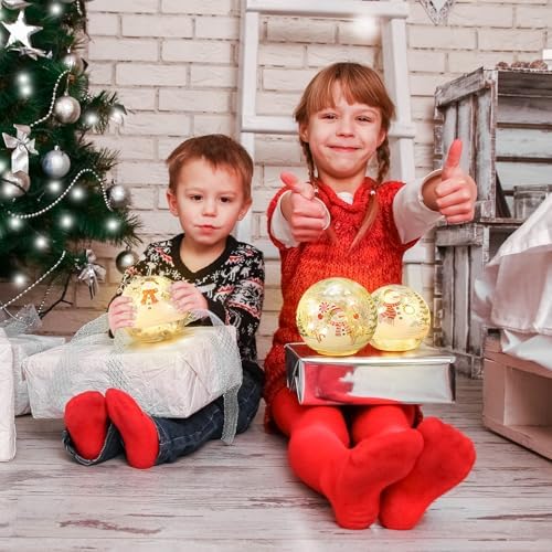 Soulchen 3 Pcs Christmas Decorations Indoor Snowman Globe Crackle Glass Ball Lamp with LED Lights Tabletop Xmas Decor Christmas Table Decorations for Home Fireplace Mantel