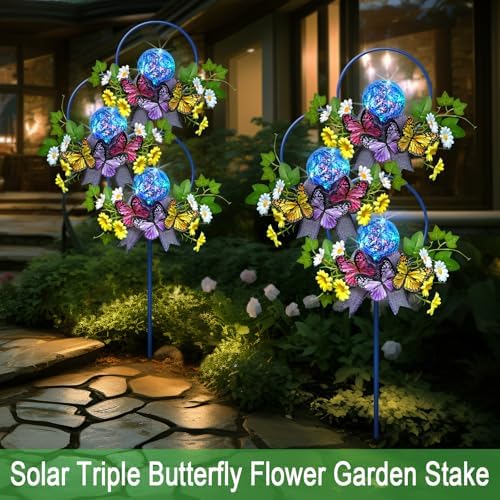 Solar Lights Outdoor Garden Stakes,Butterfly & Flower LED Colorful Lights