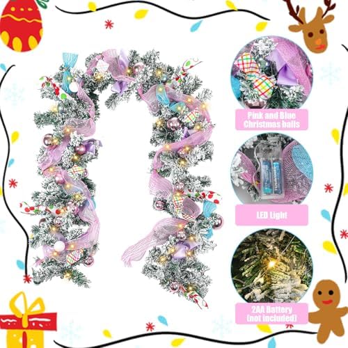 Riceshoot 6 ft Candy Pastel Christmas Artificial Garland with LED Lights