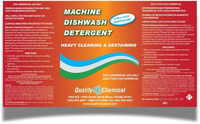 Quality Chemical Heavy Duty Liquid Alkaline Commercial Dishwasher Detergent - Industrial-Grade Formula Dissolves Food Stains, Grease, Grime and Residue - No Pre-Rinse Needed - Ready-to-Use 128oz