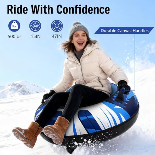 47" Snow Tubes with Canvas Covers, 2-Pack Heavy-Duty Inflatable Snow Sleds