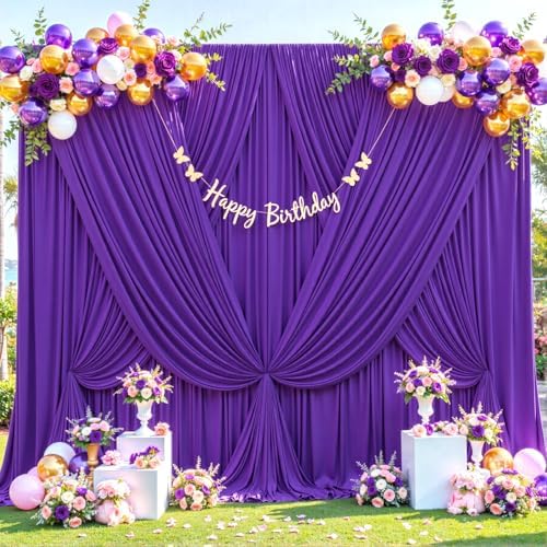 Purple Backdrop Curtain for Parties Wedding Wrinkle Free Purple Photo Curtains Backdrop Drapes Fabric Decoration for Birthday Party Photography 5ft x 8ft,2 Panels