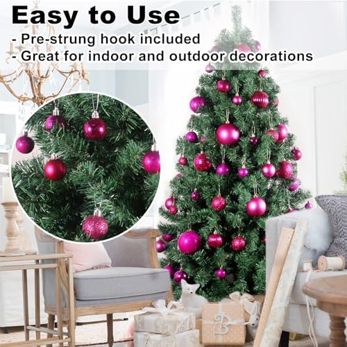 Fuchsia 1.6" Small Christmas Balls Christmas Tree Decoration Ornaments Shatterproof Hanging Balls for Birthday Halloween Holiday Wedding Decorations Set of 18pcs