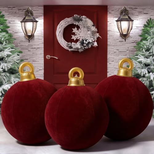 Jetec 3 Pcs 32 Inch Giant Dark Red Velvet Christmas Inflatable Balls
