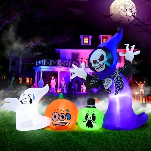 8FT Long Halloween Inflatables Outdoor Decorations with Built-in LED Lights