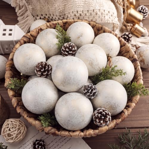 Yunlly 12 Pcs Neutral Christmas Ornament, Ivory White, 4''