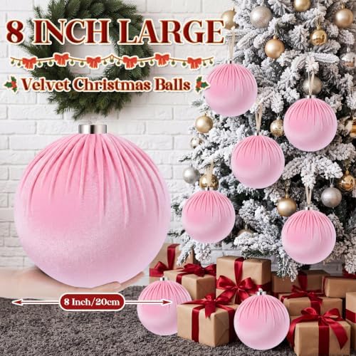Weysat 6 PCS 8" Extra Large Velvet Christmas Ball Ornaments, Pink