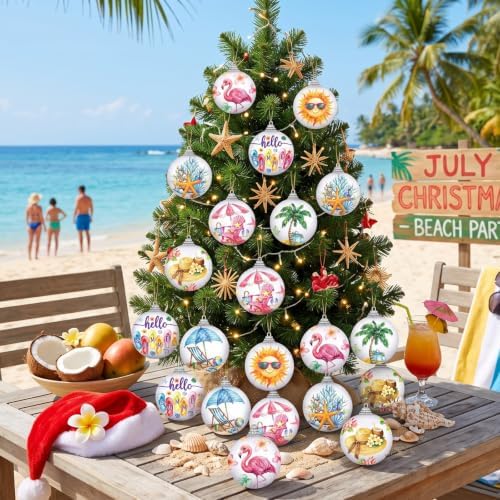 Outus 16 Pcs Coastal Christmas Ball Ornaments, Beach Flamingo Hanging Decor