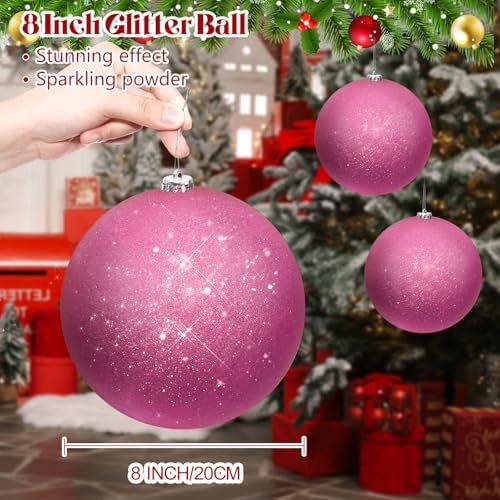 Zubebe 6 Pcs 8" Jumbo Christmas Ball Ornaments Lawn,Pink Glitter