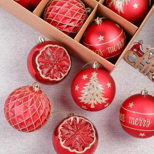 SHareconn 100MM/4 Inch 9PCS Large Christmas Balls Ornaments, Red and Gold
